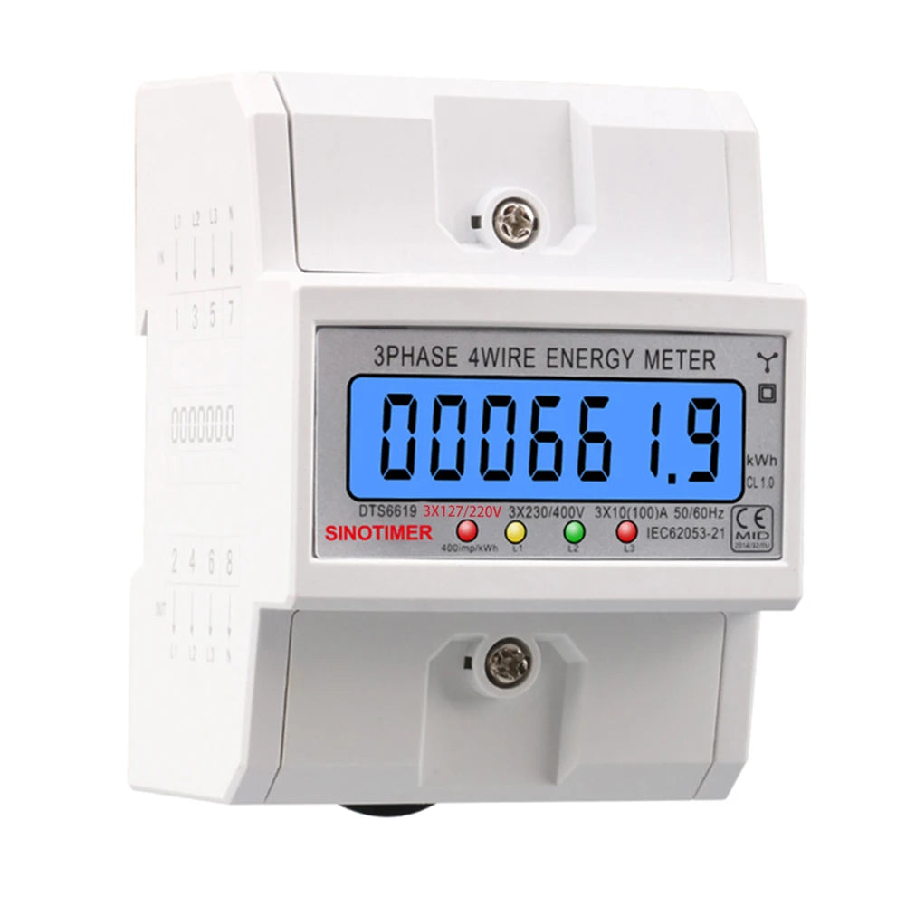 3 Phase 4 Wires Electricity Usage Meter Din Rail Electric Meter 50/60HZ Energy Consumption Monitor 100A AC 3*127/220V for Indoor