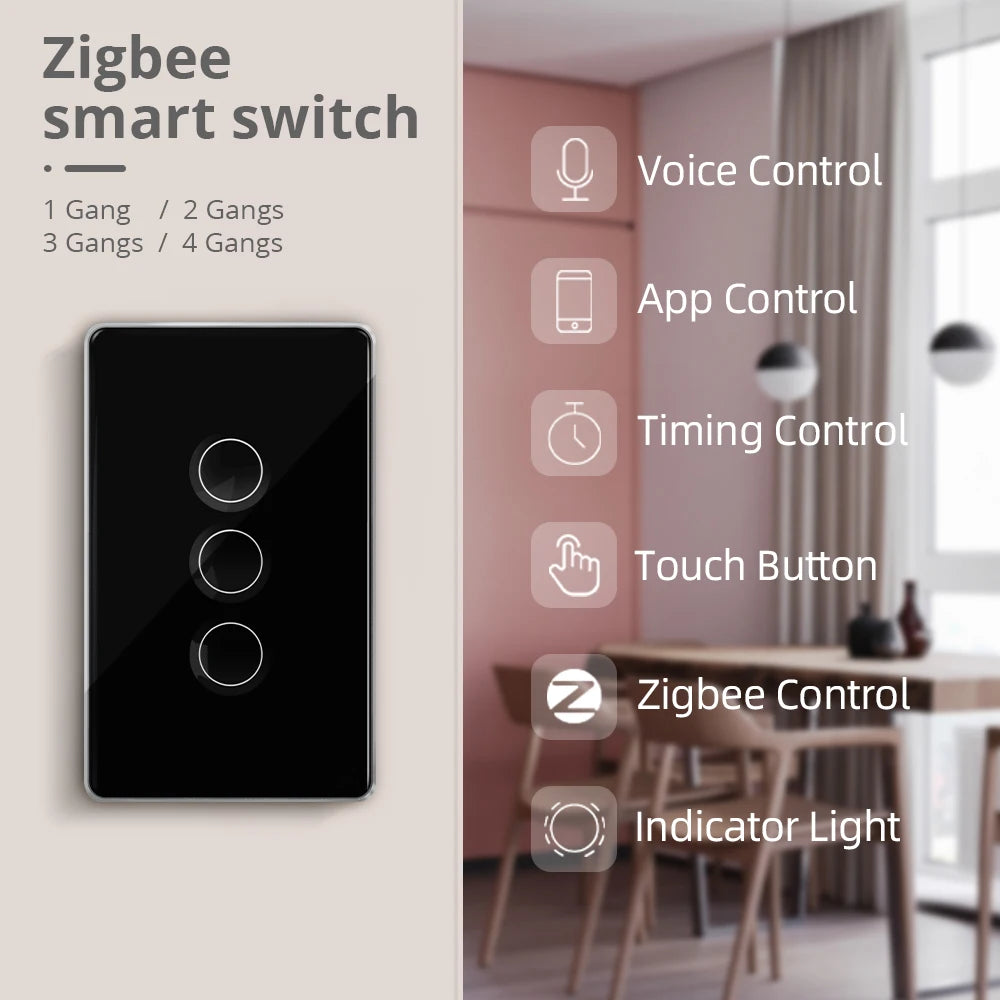Zemismart Tuya Zigbee Smart Touch Wall Light Switch – 1/2/3/4 Gang  Modern, Smart, and Stylish Home Lighting Control.