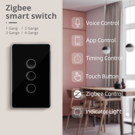 Zemismart Tuya Zigbee Smart Touch Wall Light Switch – 1/2/3/4 Gang  Modern, Smart, and Stylish Home Lighting Control.