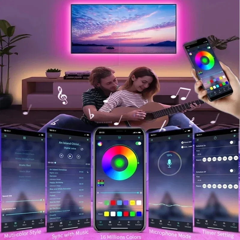1–30M WS2812B RGB LED Strip – USB, Bluetooth & WiFi Controlled