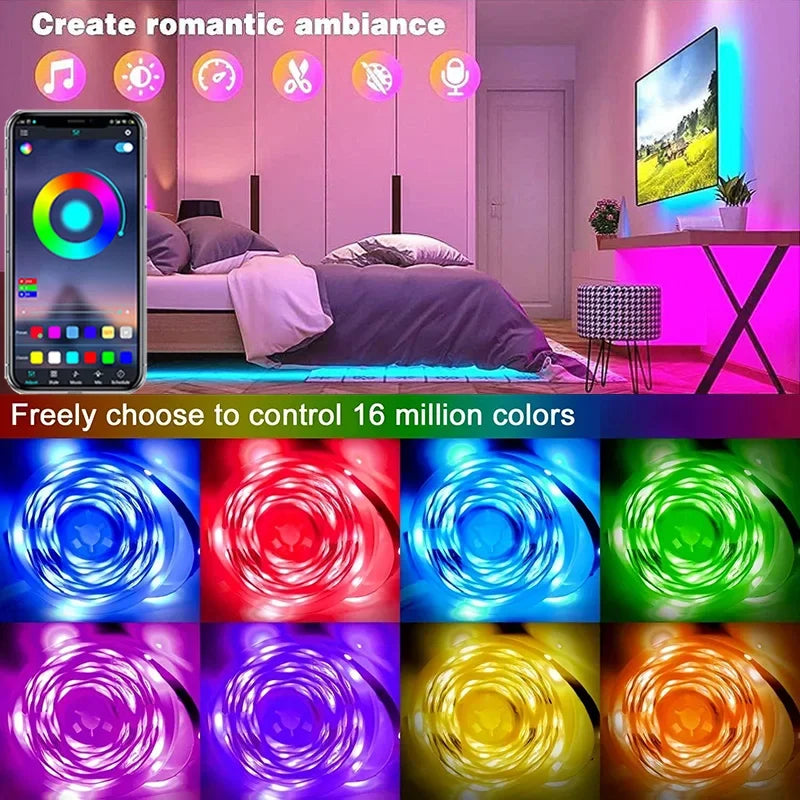 1–30M WS2812B RGB LED Strip – USB, Bluetooth & WiFi Controlled