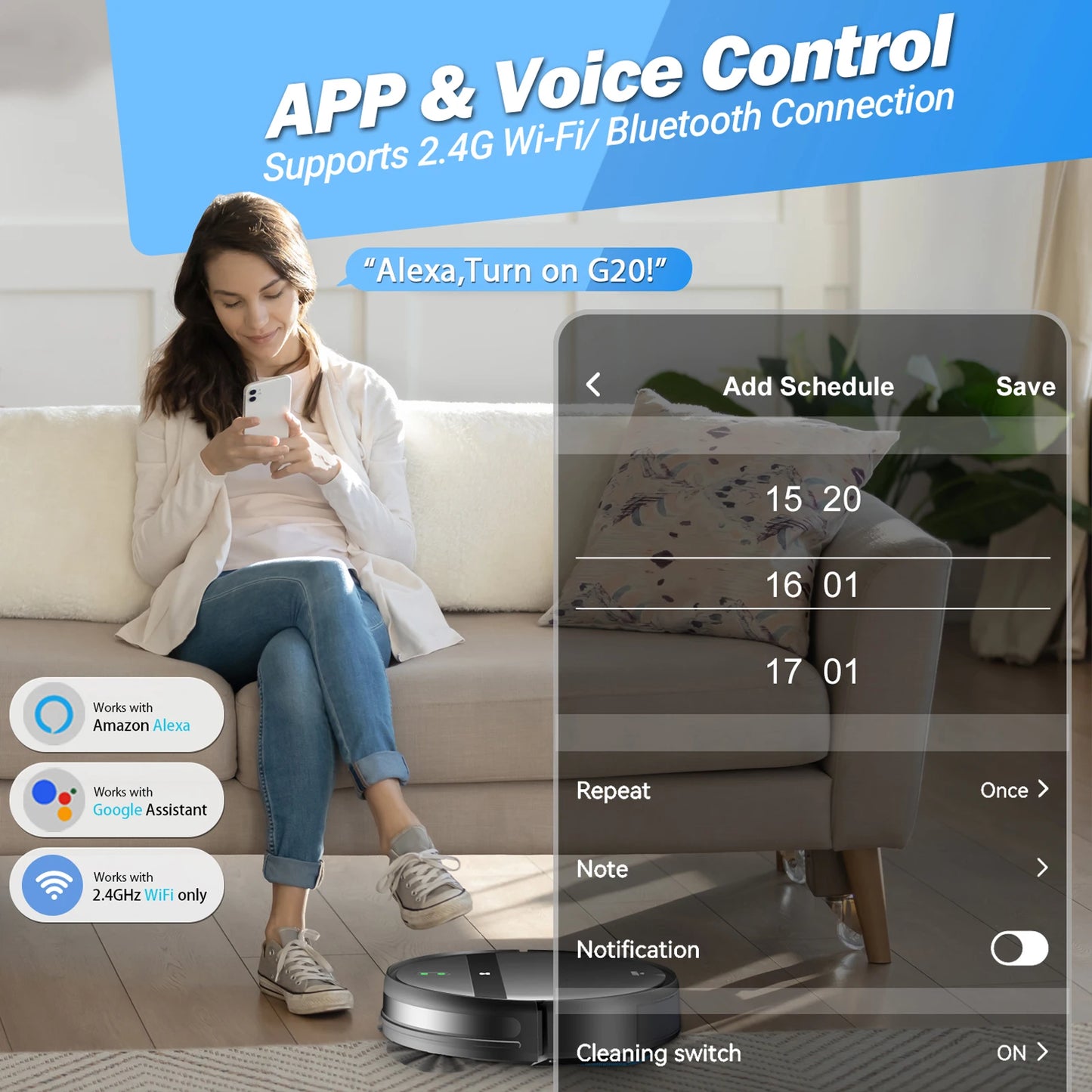 Saerke G20 Robotic Vacuum Cleaner – 3-in-1 Mopping, Sweeping & Suction  Powerful, Smart, and Hassle-Free Cleaning for Your Home.