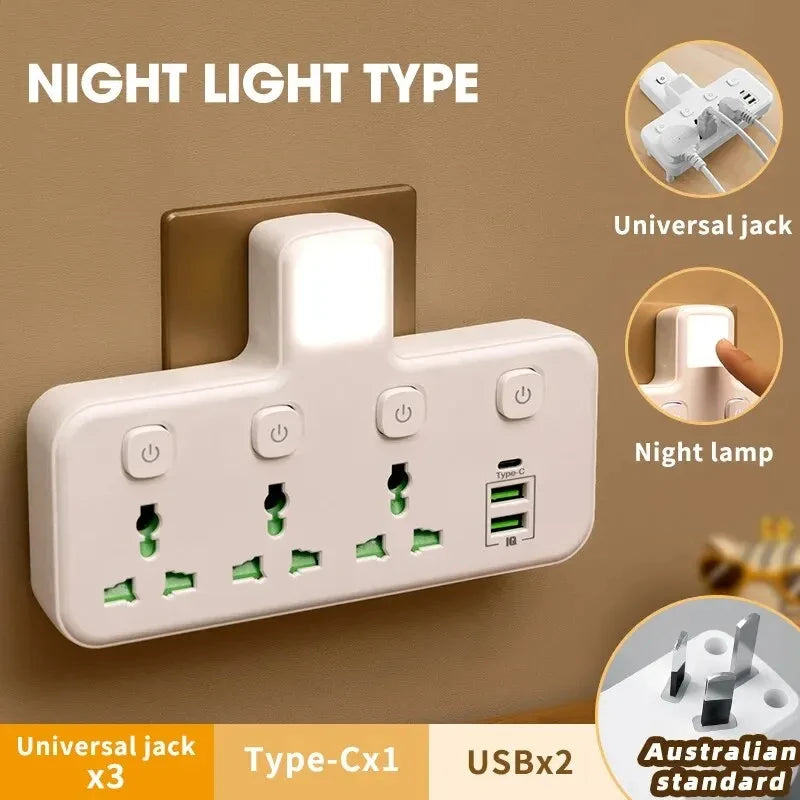 Universal AC Power Strip – EU/UK/AU/US Plug with USB & Individual Switches