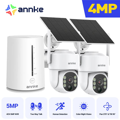 ANNKE 4MP Wireless Security Camera System – 4CH NVR with Solar PT Cameras