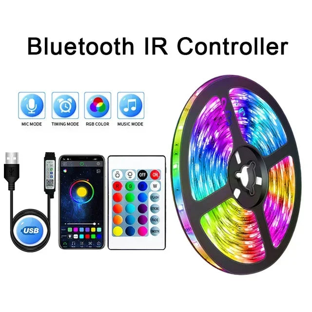 1–30M WS2812B RGB LED Strip – USB, Bluetooth & WiFi Controlled