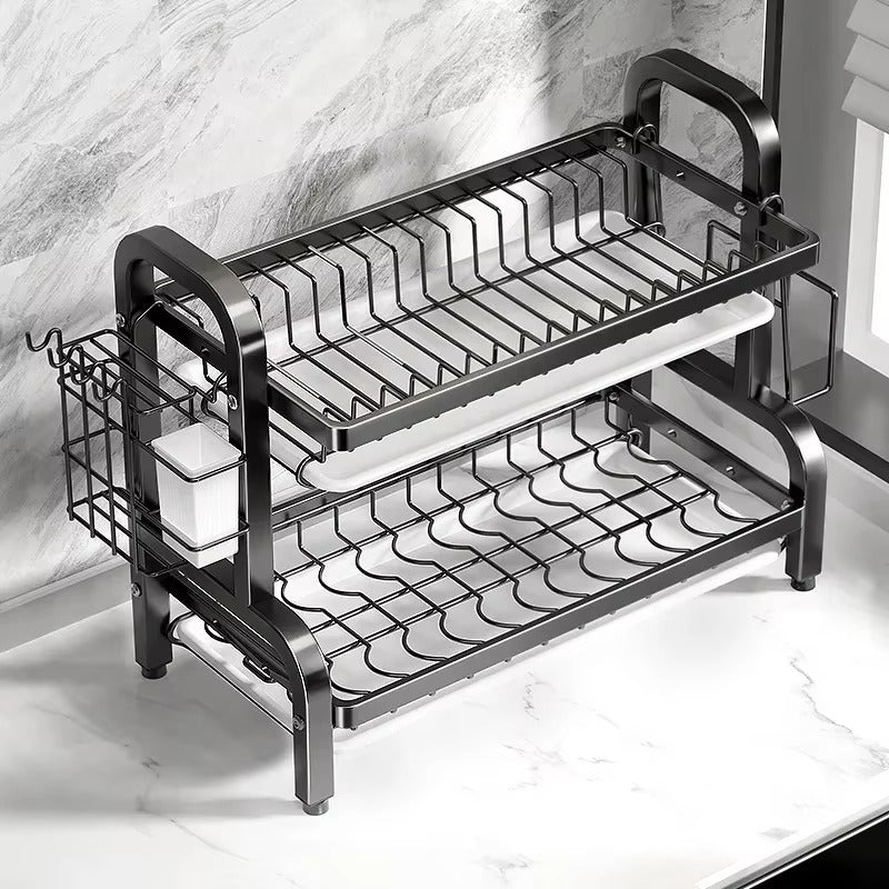 2-Tier Compact Kitchen Dish Rack and Storage Organizer