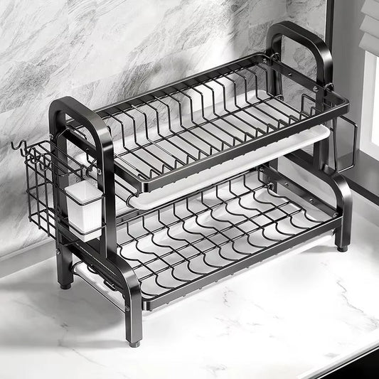 2-Tier Compact Kitchen Dish Rack and Storage Organizer