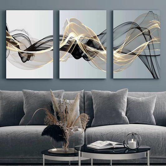 3 Pieces Nordic Luxury Ribbon Abstract Landscape Wall Art