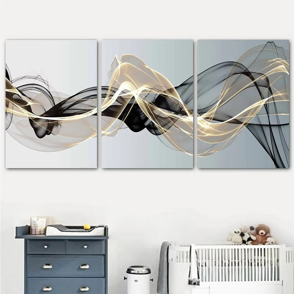 3 Pieces Nordic Luxury Ribbon Abstract Landscape Wall Art