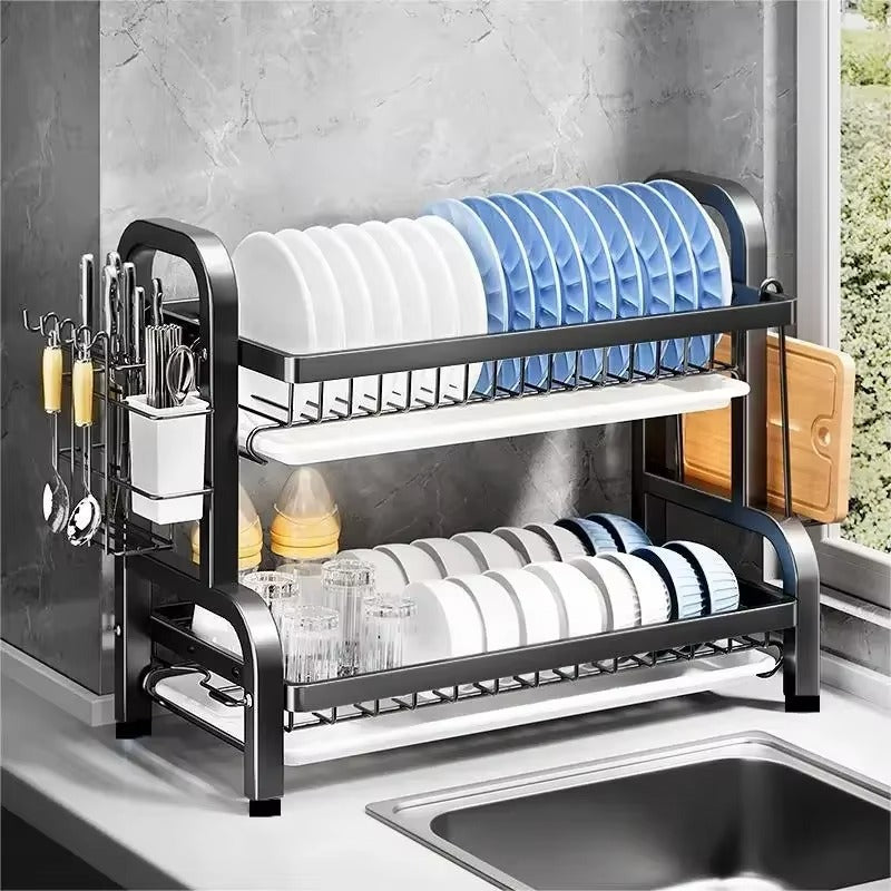2-Tier Compact Kitchen Dish Rack and Storage Organizer