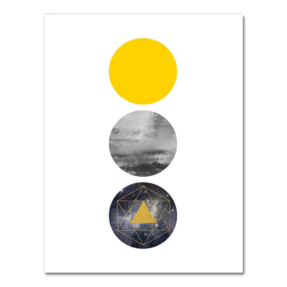 Abstract Grey Yellow Geometric Triangles Nordic Deer Wall Art