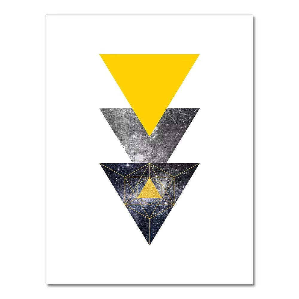 Abstract Grey Yellow Geometric Triangles Nordic Deer Wall Art
